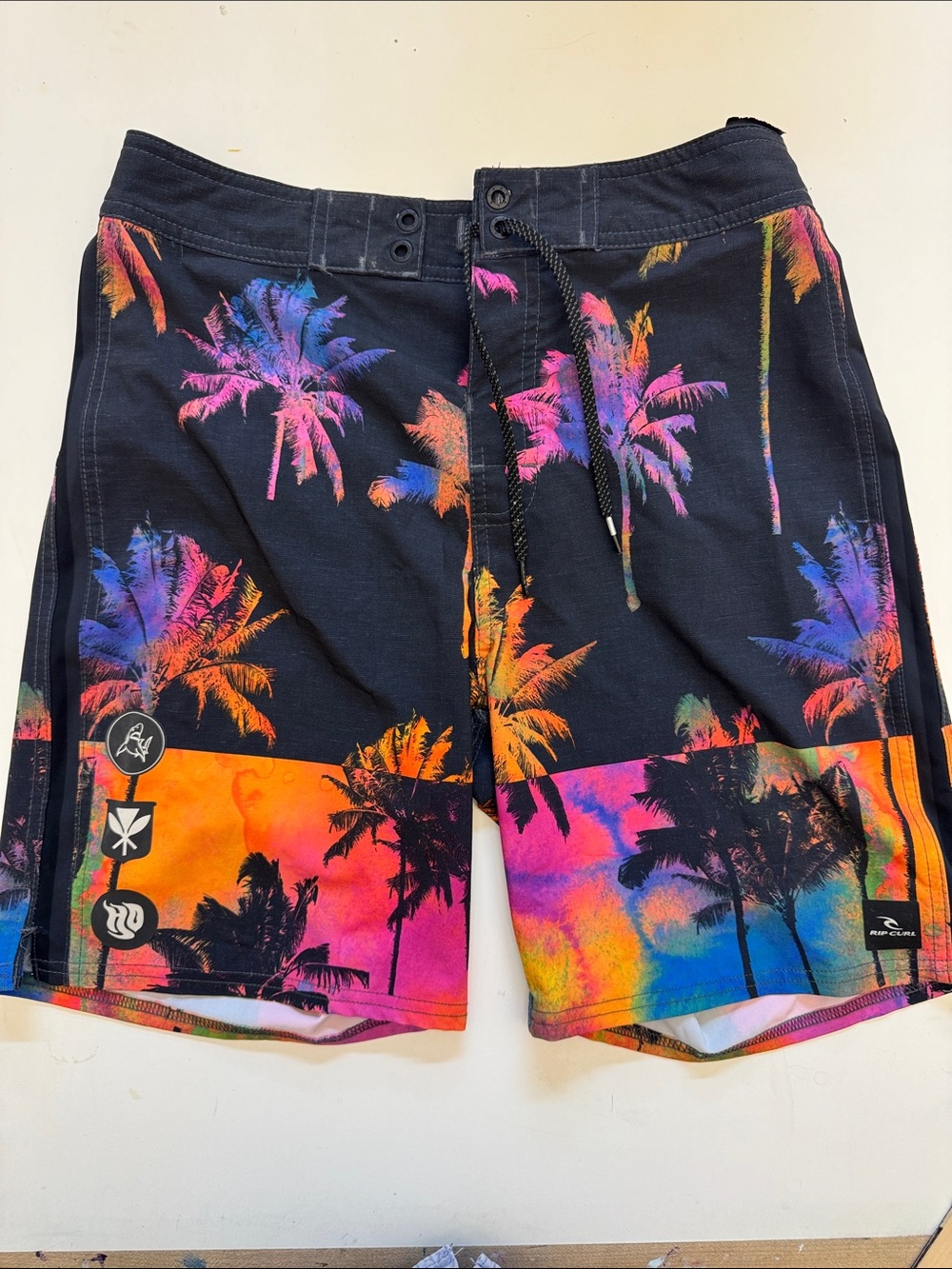 Rip Curl juniors Black Boardshorts with Neon Palm Print